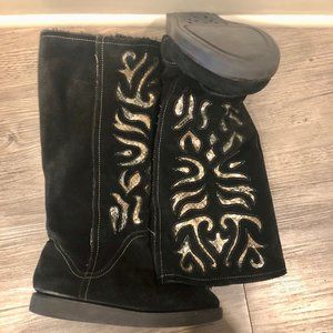 Real Suede, Faux fur lined boots w/snakeskin
